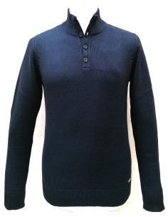 Maglione collo lupetto con bottoni in filo di cotone 100%