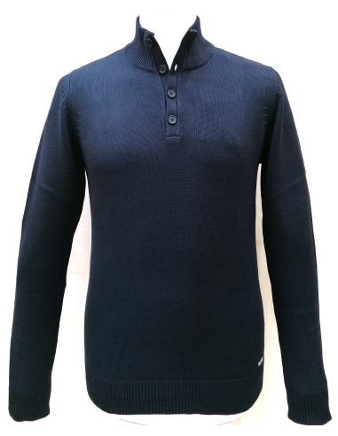 Maglione collo lupetto con bottoni in filo di cotone 100%