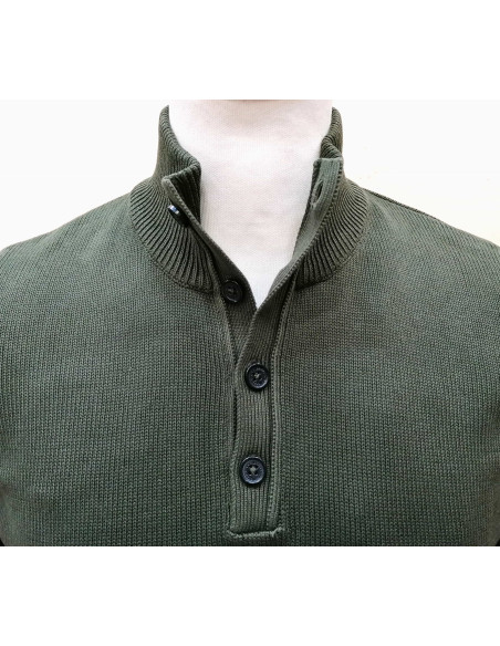 Maglione collo lupetto con bottoni in filo di cotone 100% Maglione collo lupetto con bottoni in filo di cotone 100%