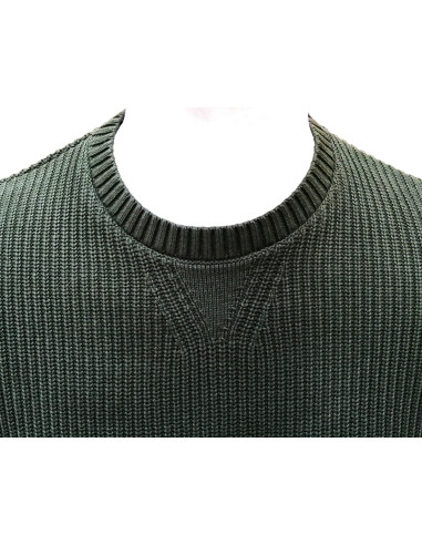 Maglione girocollo Cotone lavorato a costa inglese effetto stone wash