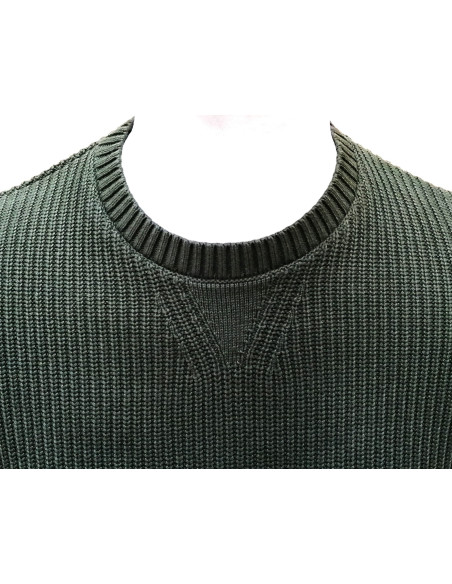 Maglione girocollo Cotone lavorato a costa inglese effetto stone wash Maglione girocollo Cotone lavorato a costa inglese effetto stone wash