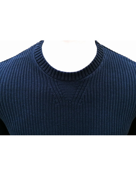 Maglione girocollo Cotone lavorato a costa inglese effetto stone wash Maglione girocollo Cotone lavorato a costa inglese effetto stone wash
